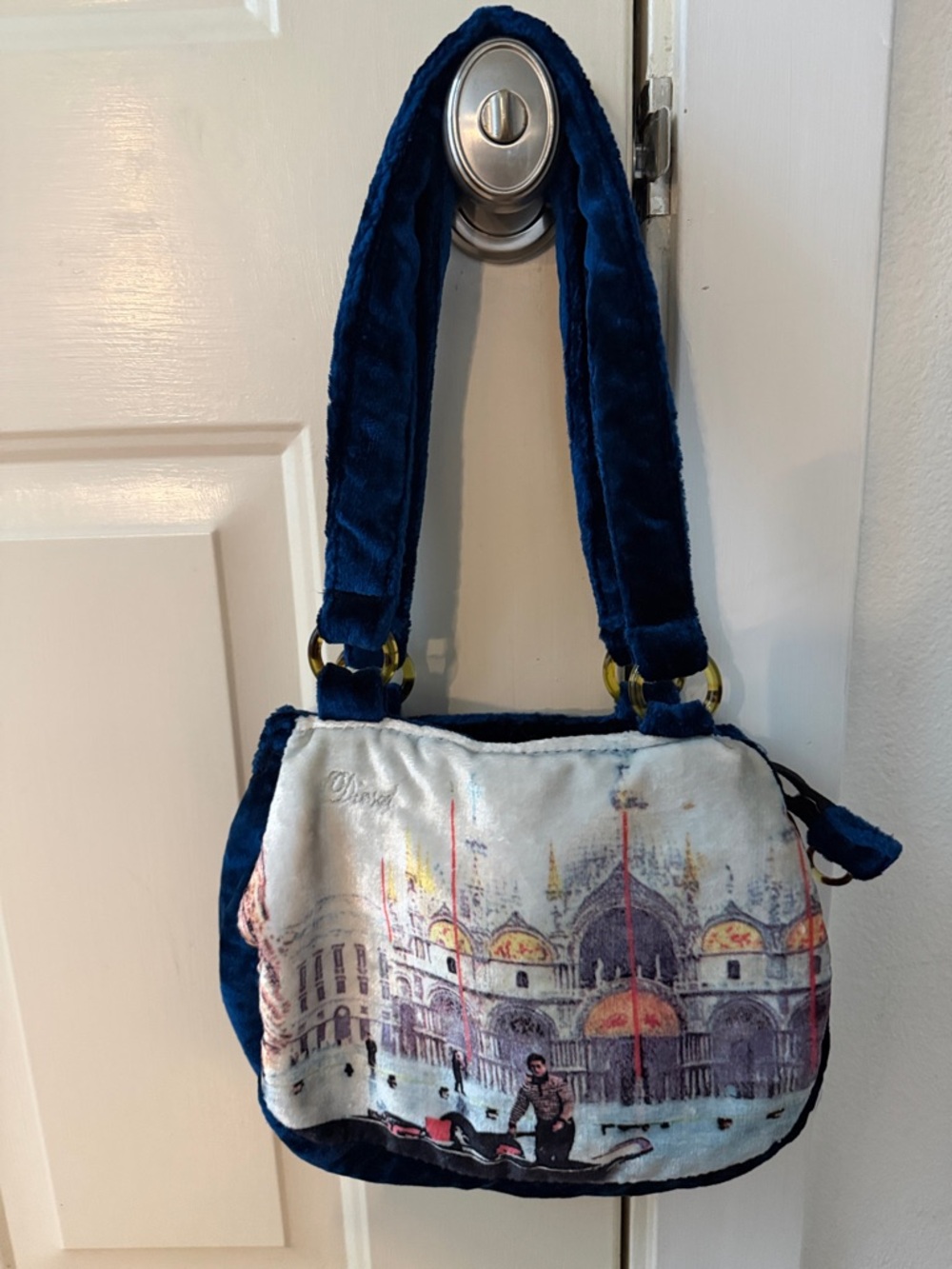 Diesel Vintage Velvet Strap Venice Print Shoulder Bag